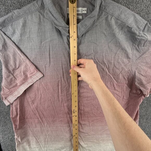 Calvin Klein Button Up Shirt Men Gray Red 2XL Classic Fit Fade Cotton Woven - Picture 3 of 14